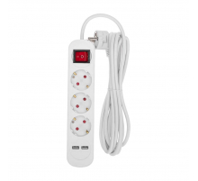 Удлинитель STANDARD 3 гнезда, 3м, 3х1,0мм², с/з, с выключателем, 2 USB, белый REXANT 13-4016