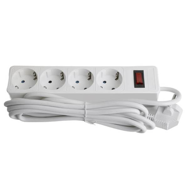 Сетевой фильтр 4-местный с/з STEKKER HM20-41-02 3x1мм2, 1,8 м, серия Optima, белый