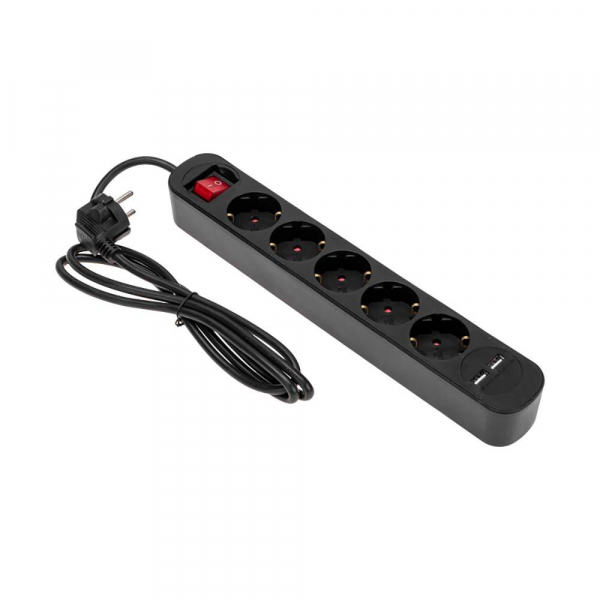 Удлинитель STANDARD 5 гнезд, 1,5м, 3х1,0мм², с/з, с выключателем, 2 USB, черный REXANT 13-4040 Удлинитель STANDARD 5 гнезд, 1,5м, 3х1,0мм², с/з, с выключателем, 2 USB, черный REXANT 13-4040