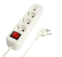 Удлинитель 3-местный с/з с выключ. Stekker HM071-31-03 3x1мм2, 3м, 250В, 16А, 1USB+2C, 2.4A Home, белый 50137