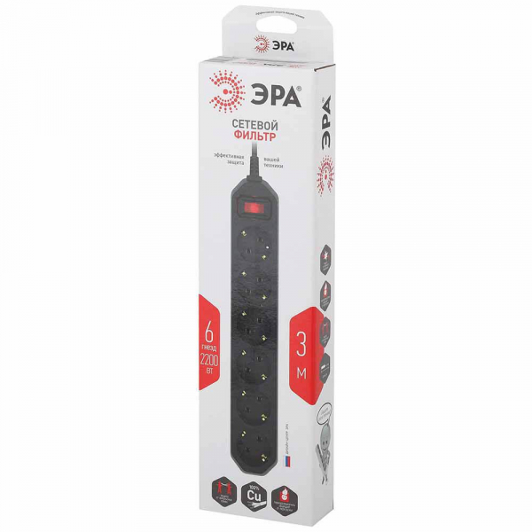 Сетевой фильтр ЭРА USF-6es-3m-B-Box Б0037263 Сетевой фильтр ЭРА USF-6es-3m-B-Box Б0037263