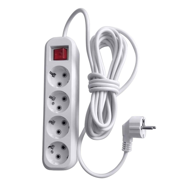 Удлинитель четырехместный с/з с выключателем Stekker HM03-41-05 3x0,75, 5м Home (У10А-003), белый 39525