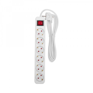Удлинитель STANDARD 6 гнезд, 3м, 3х1,0мм², с/з, с выключателем, белый REXANT 13-4047