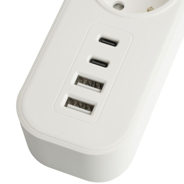 Сетевой фильтр 5-местный с/з STEKKER 3x1мм2, 5 м, 250В, 16А, 2 USB-A+2 Type-C 3, серия Nova, белый