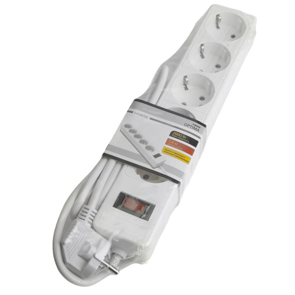 Сетевой фильтр 4-местный с/з STEKKER HM20-41-02 3x1мм2, 1,8 м, серия Optima, белый