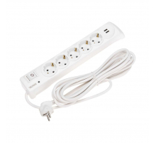 Фильтр сетевой 5 гнезд, 5м, 3х1,5мм², с автовыкл, 2 USB, белый KRANZ 13-4701