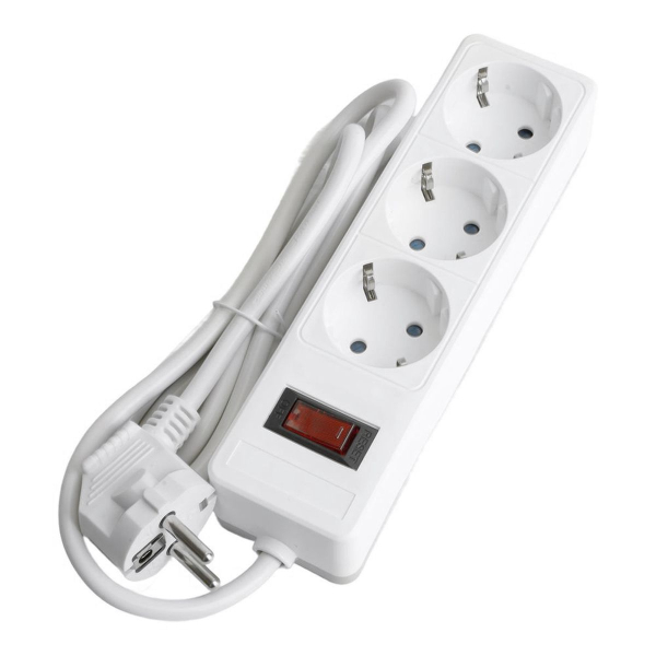 Сетевой фильтр 3-местный с/з STEKKER HM20-31-03 3x1мм2, 3 м, 250В, 16А, серия Optima, белый