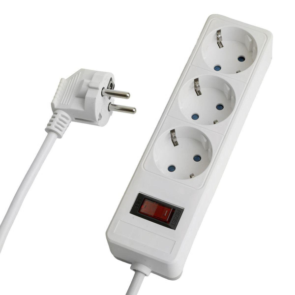 Сетевой фильтр 3-местный с/з STEKKER HM20-31-03 3x1мм2, 3 м, 250В, 16А, серия Optima, белый