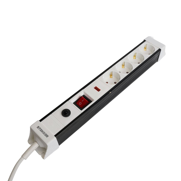 Сетевой фильтр 4-местный с/з Stekker 3x1мм2, 3 м, 250В, 16А Techno, HM22-41-03, белый 50148