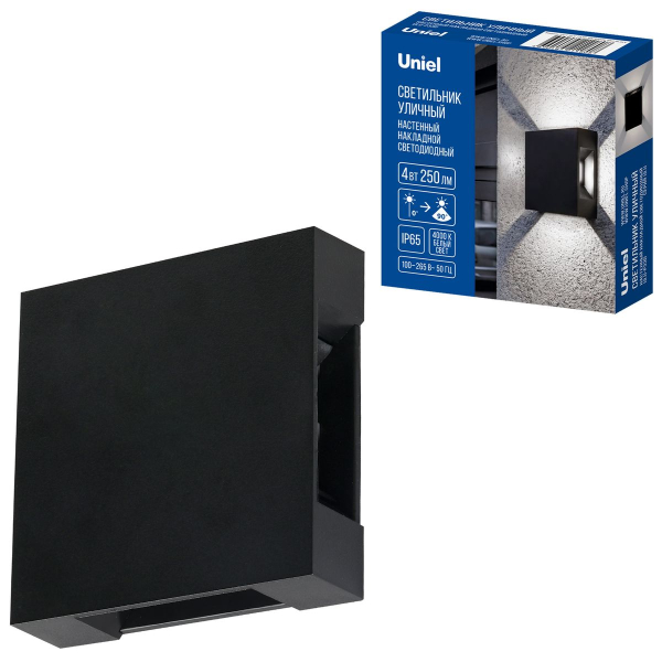 Уличный настенный светильник Uniel ULU-P33D-4W/4000K IP65 BLACK UL-00013621