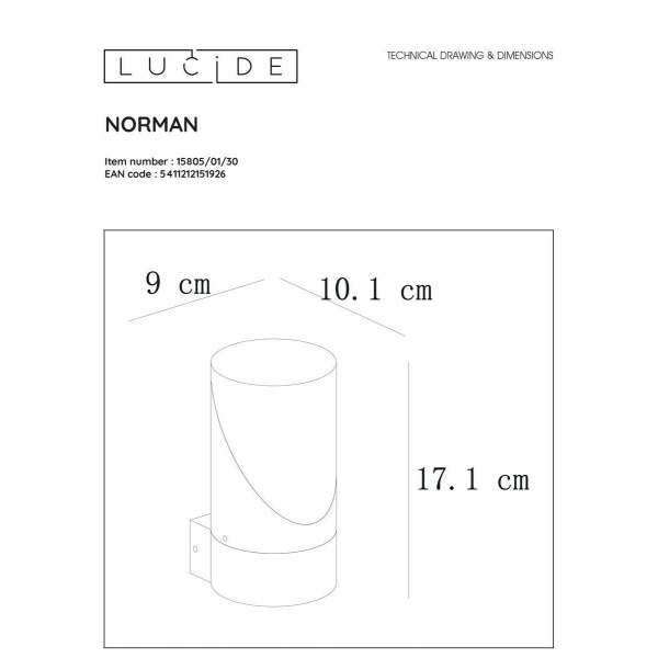 Уличный настенный светильник Lucide Norman 15805/01/30 Уличный настенный светильник Lucide Norman 15805/01/30