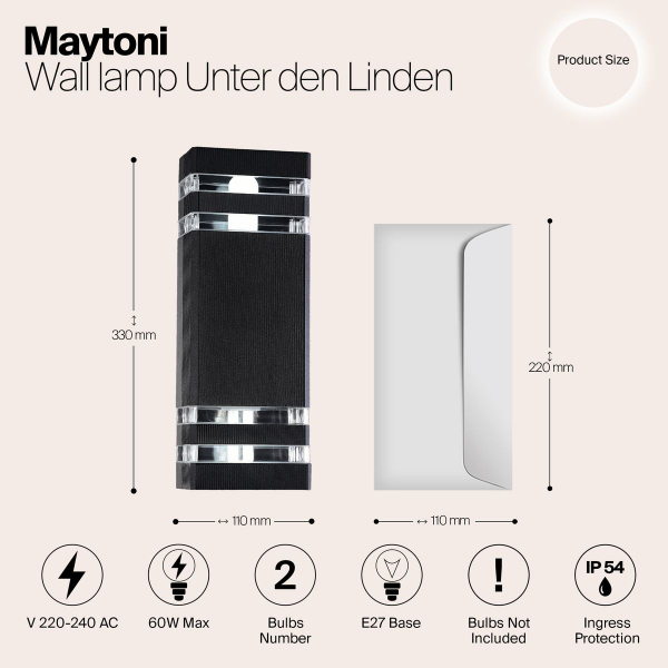 Уличный настенный светильник Maytoni Unter den Linden O578WL-02B Уличный настенный светильник Maytoni Unter den Linden O578WL-02B