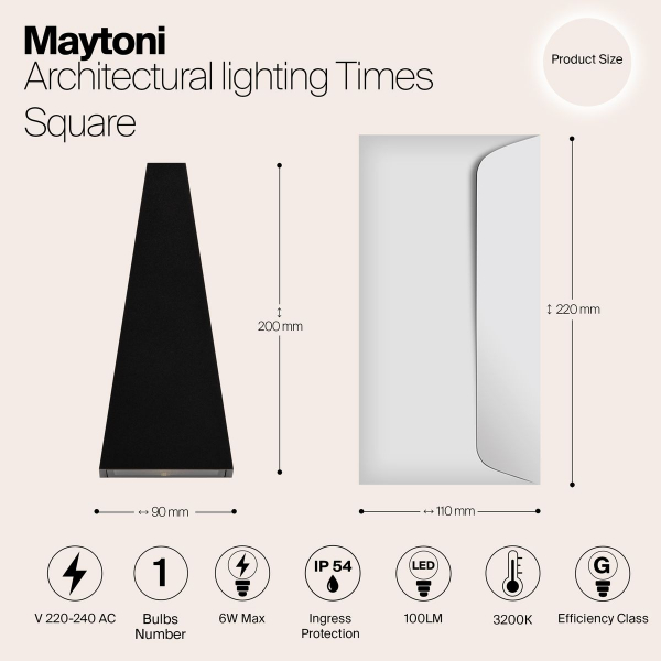 Уличный настенный светодиодный светильник Maytoni Times Square O580WL-L6B Уличный настенный светодиодный светильник Maytoni Times Square O580WL-L6B
