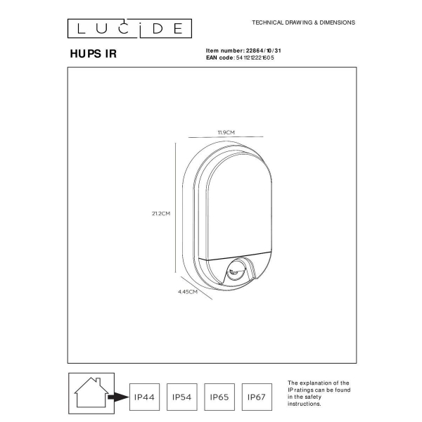 Уличный настенный светодиодный светильник Lucide Hups Ir 22864/10/31 Уличный настенный светодиодный светильник Lucide Hups Ir 22864/10/31