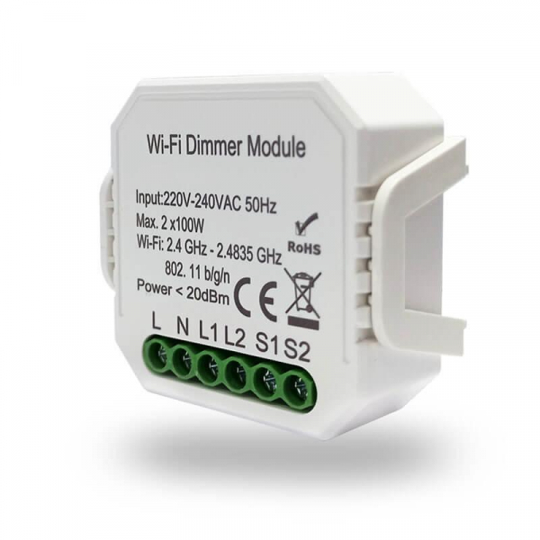 Wi-Fi реле-диммер двухканальное Denkirs 2x100Вт RL1004-DM Wi-Fi реле-диммер двухканальное Denkirs 2x100Вт RL1004-DM