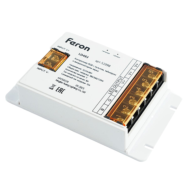 Контроллер RGB с пультом, таймером и визуализатором звука, 12-24-48V Feron LD483 52098