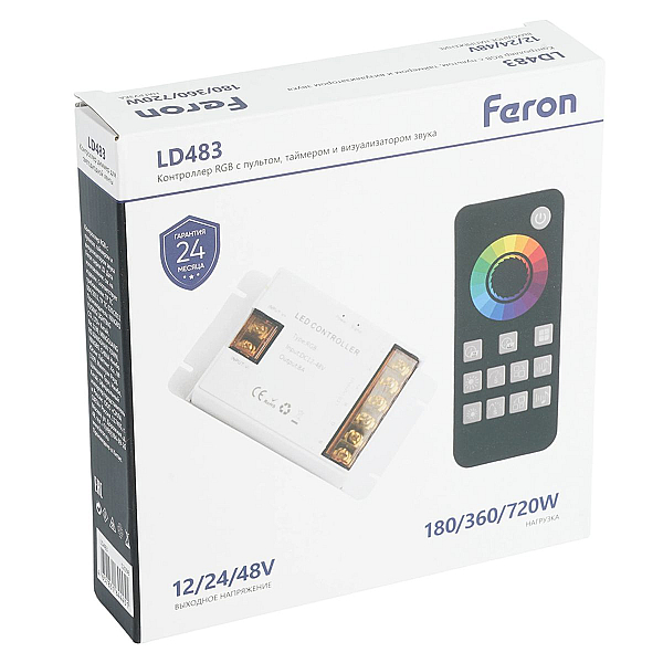 Контроллер RGB с пультом, таймером и визуализатором звука, 12-24-48V Feron LD483 52098