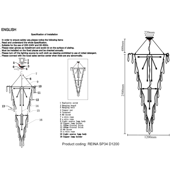 Подвесная люстра Crystal Lux Reina SP34 D1200 Gold Pearl