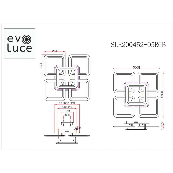 Потолочная светодиодная люстра Evoluce Qutro SLE200452-05RGB Потолочная светодиодная люстра Evoluce Qutro SLE200452-05RGB