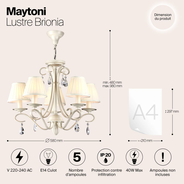 Потолочная люстра Maytoni Brionia ARM172-05-G Потолочная люстра Maytoni Brionia ARM172-05-G