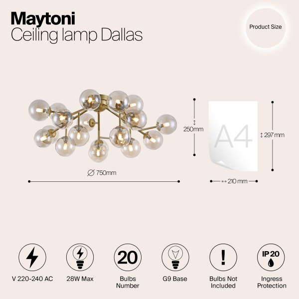 Потолочная люстра Maytoni Dallas MOD545PL-20G Потолочная люстра Maytoni Dallas MOD545PL-20G