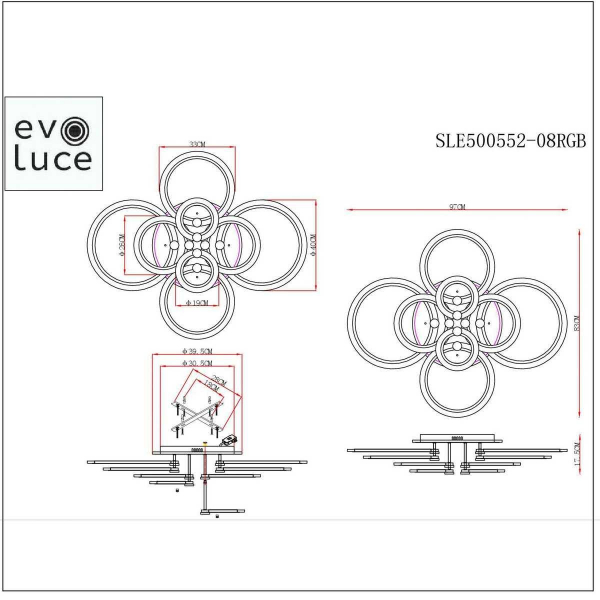 Потолочная светодиодная люстра Evoluce Cerina SLE500552-08RGB Потолочная светодиодная люстра Evoluce Cerina SLE500552-08RGB