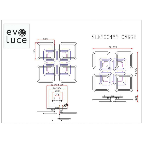 Потолочная светодиодная люстра Evoluce Qutro SLE200452-08RGB Потолочная светодиодная люстра Evoluce Qutro SLE200452-08RGB