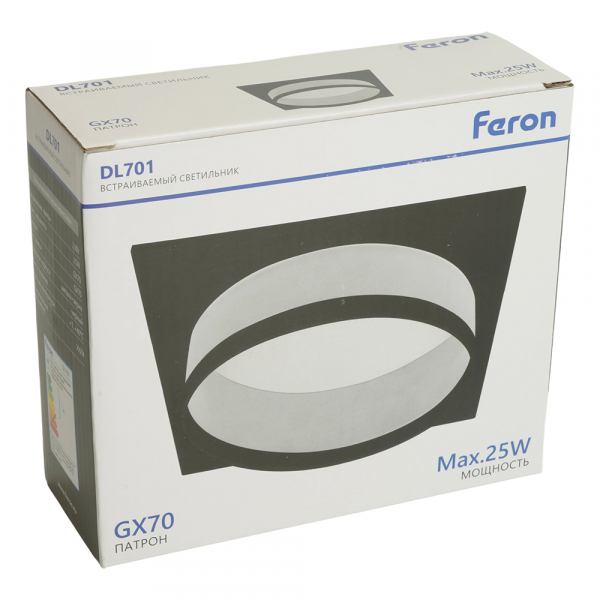 Светильник встраиваемый Feron DL701 потолочный GX70 черный квадрат 51096 Светильник встраиваемый Feron DL701 потолочный GX70 черный квадрат 51096