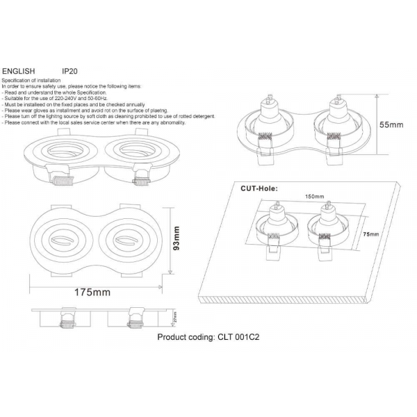 Встраиваемый светильник Crystal Lux CLT 001C2 WH Встраиваемый светильник Crystal Lux CLT 001C2 WH