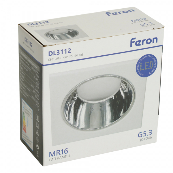 Светильник встраиваемый Feron DL3112 потолочный MR16 G5.3 белый + хром 51406 Светильник встраиваемый Feron DL3112 потолочный MR16 G5.3 белый + хром 51406