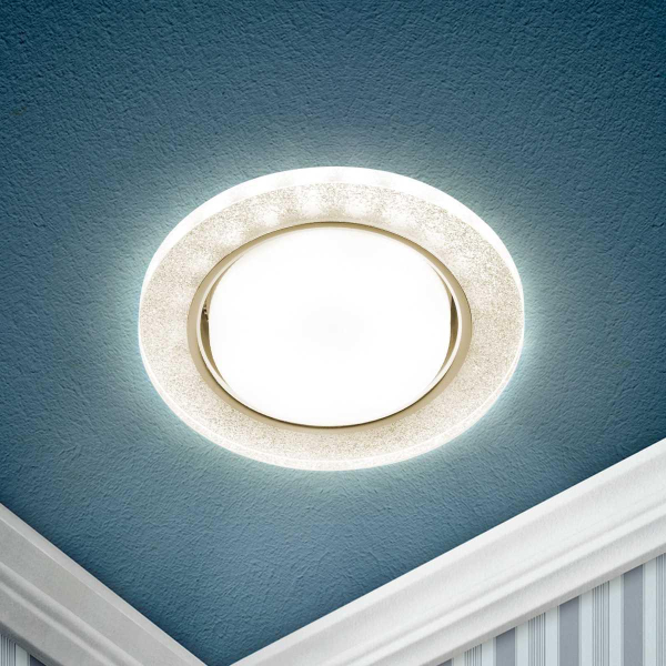 Светильник встраиваемый cо светодиодной подсветкой ЭРА DK LD51 CH/SHSL под лампу GX53 хром/серебро Б0057466