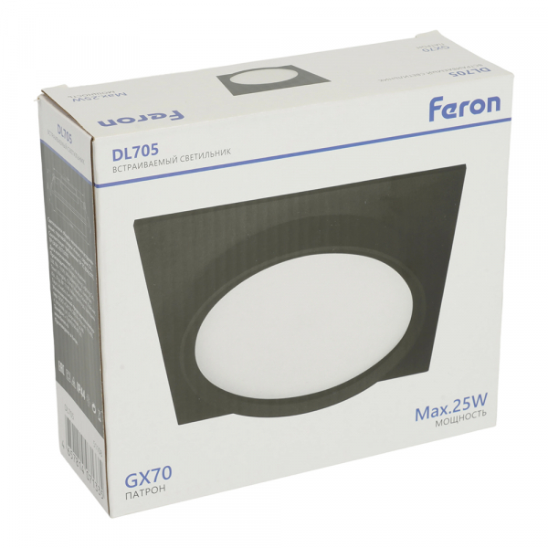 Светильник встраиваемый Feron DL705 потолочный GX70 черный квадрат IP44 51108 Светильник встраиваемый Feron DL705 потолочный GX70 черный квадрат IP44 51108