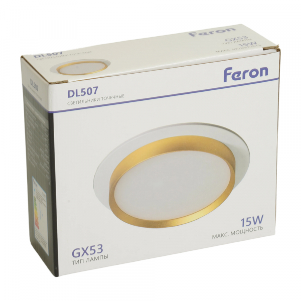 Светильник встраиваемый Feron DL507 потолочный GX53 белый + золото круг 51354 Светильник встраиваемый Feron DL507 потолочный GX53 белый + золото круг 51354