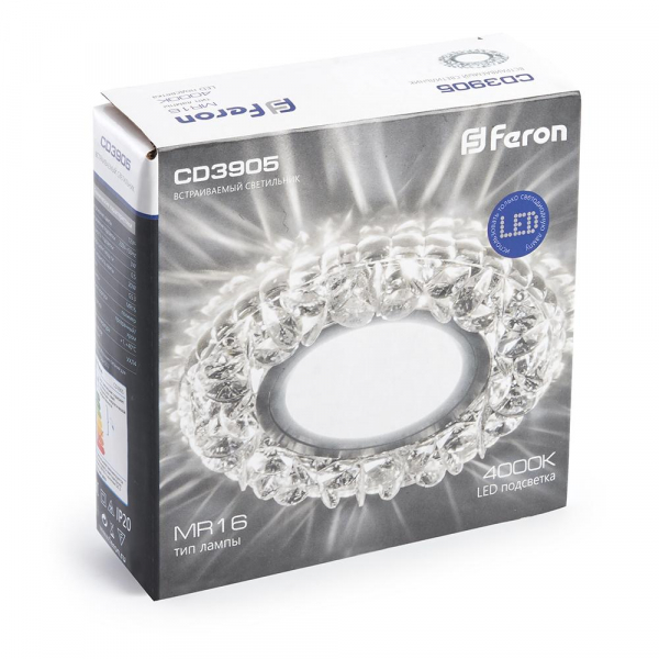 Светильник встраиваемый с белой LED подсветкой Feron CD3905 потолочный MR16 G5.3 белый 41827 Светильник встраиваемый с белой LED подсветкой Feron CD3905 потолочный MR16 G5.3 белый 41827