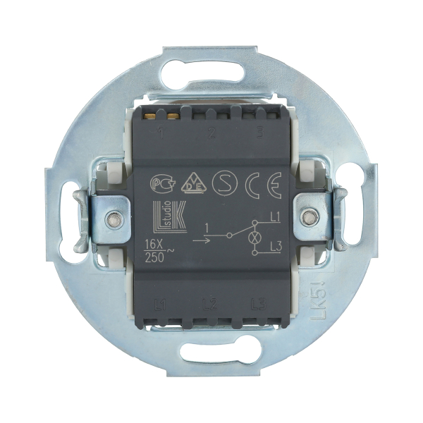 Переключатель LK Studio одноклавишный на два направления (схема 6L) с индикатором 16 A, 250 B (белый) Vintage 880404-1