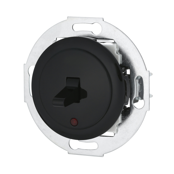 Переключатель LK Studio 1-рычажковый, на 2 направления, с индикатором (схема 6L) 16 A, 250 B (черный) Vintage 880908-1