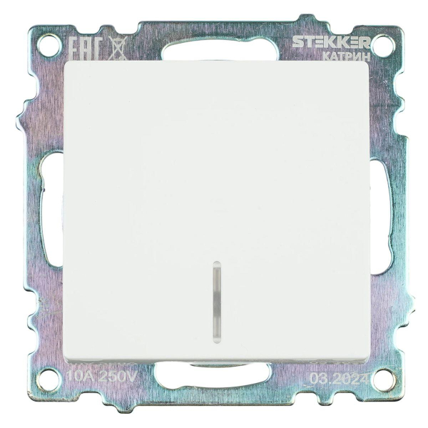 Выключатель одноклавишный Stekker Катрин с подсветкой белый GLS10-7101-01 39299