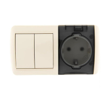 Выключатель двойной и розетка с крышкой Lezard Nata кремовый горизонталь 710-0300-171