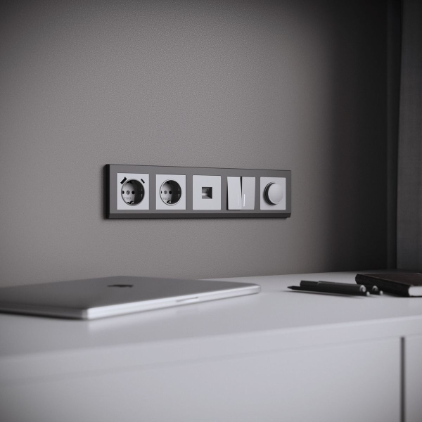 Выключатель двухклавишный проходной с подсветкой Werkel серебряный матовый W1122165 4690389195556