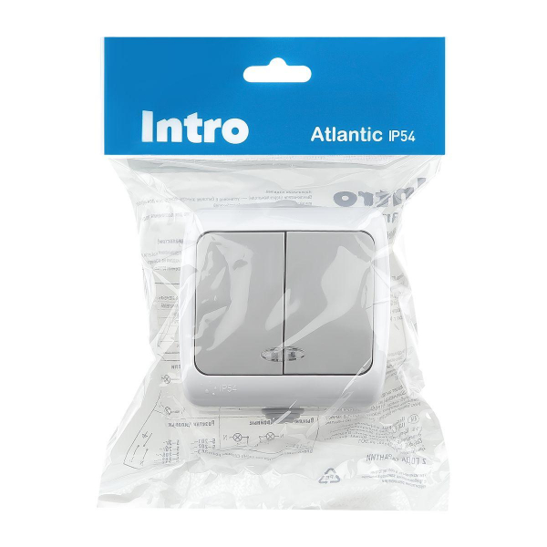 Выключатель двухклавишный ЭРА Intro Atlantic 10AX 250V с подсветкой 5-105-03 Б0050944 Выключатель двухклавишный ЭРА Intro Atlantic 10AX 250V с подсветкой 5-105-03 Б0050944