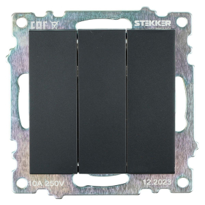 Выключатель трехклавишный Stekker Катрин GLS10-7108-05 черный 49172