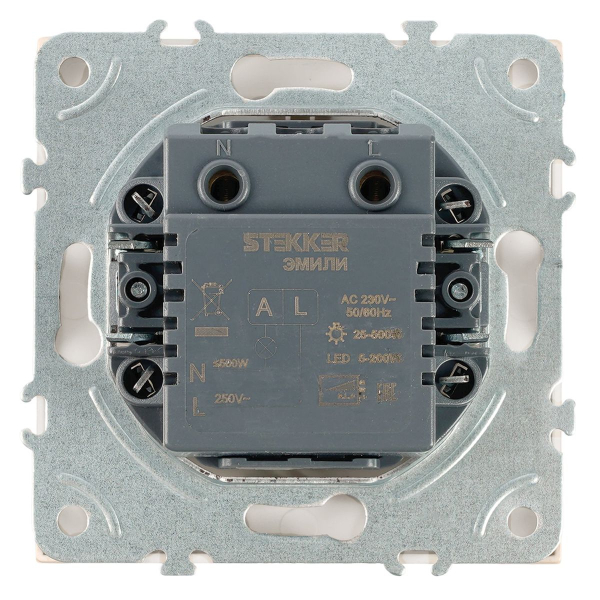 Выключатель диммирующий (механизм), Stekker, 250В, 500W Эмили, RSW10-5106-01, белый фарфор, soft touch 49868