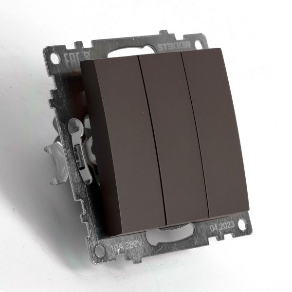 Выключатель трехклавишный Stekker Катрин GLS10-7108-04 шоколад 49175