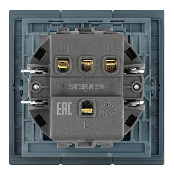 Выключатель 3-клавишный (механизм), Stekker, 250В, 10А Мия, RSW10-3108-05, черный бархат 50444