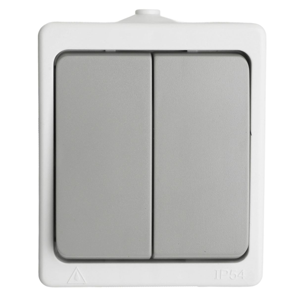 Выключатель двухклавишный Stekker Велена белый/серый PSW10-221-54 49733
