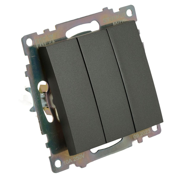 Выключатель трехклавишный Stekker Катрин графит GLS10-7108-06 49415