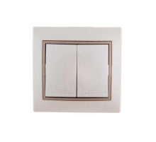 Выключатель проходной двойной Lezard Mira белый жемчуг со светло-коричневой вставкой 701-3031-106