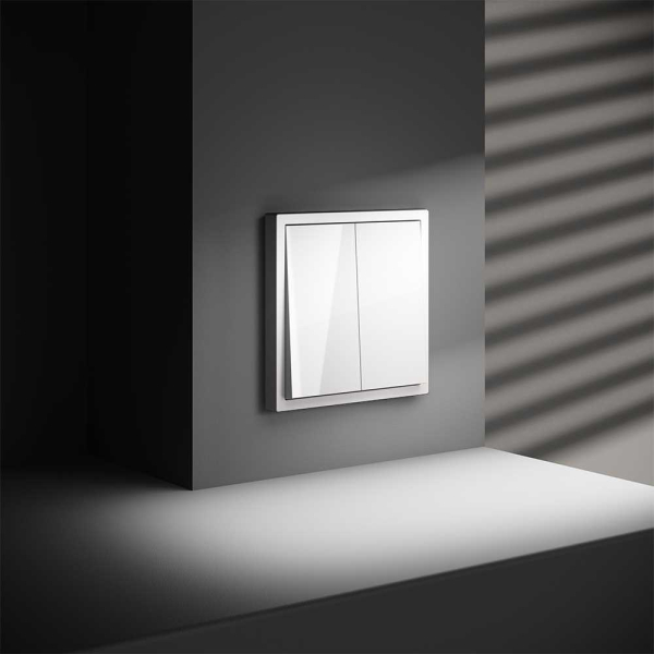 Перекрестный переключатель встраиваемый S70 двухклавишный 10А, (белый глянцевый) Voltum VLS020501