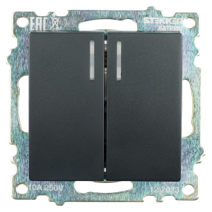 Выключатель двухклавишный Stekker Катрин с подсветкой черный GLS10-7102-05 39607