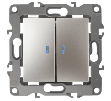 Выключатель двухклавишный с подсветкой ЭРА 12 10AX 250V 12-1105-04 Б0014660
